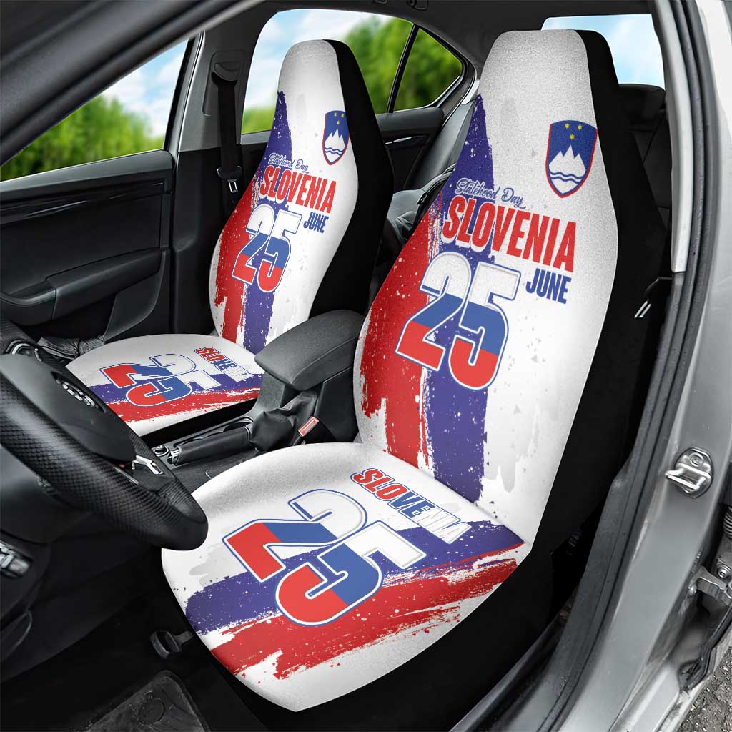 Slovenia Statehood Day Car Seat Cover 25 June National Flag Color Brush Stroke Style