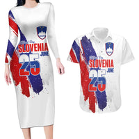 Slovenia Statehood Day Couples Matching Long Sleeve Bodycon Dress and Hawaiian Shirt 25 June National Flag Color Brush Stroke Style