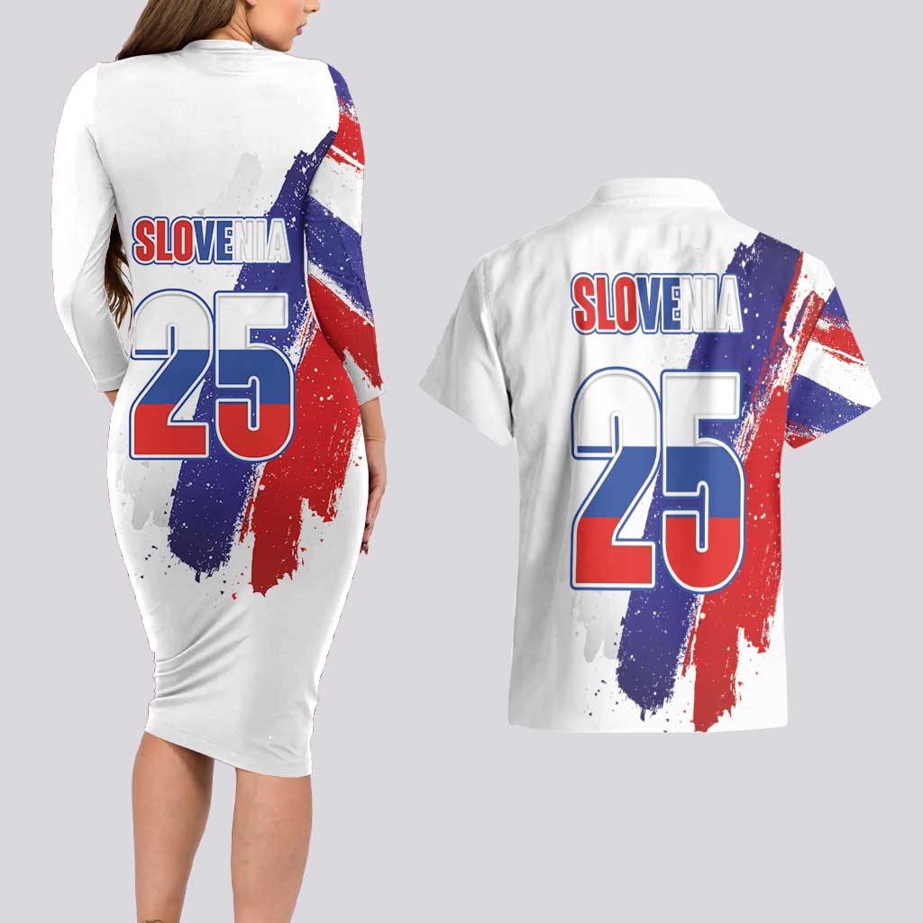 Slovenia Statehood Day Couples Matching Long Sleeve Bodycon Dress and Hawaiian Shirt 25 June National Flag Color Brush Stroke Style