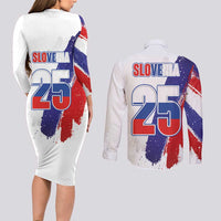 Slovenia Statehood Day Couples Matching Long Sleeve Bodycon Dress and Long Sleeve Button Shirt 25 June National Flag Color Brush Stroke Style