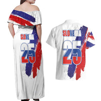 Slovenia Statehood Day Couples Matching Off Shoulder Maxi Dress and Hawaiian Shirt 25 June National Flag Color Brush Stroke Style