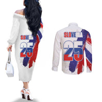 Slovenia Statehood Day Couples Matching Off The Shoulder Long Sleeve Dress and Long Sleeve Button Shirt 25 June National Flag Color Brush Stroke Style