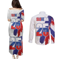 Slovenia Statehood Day Couples Matching Puletasi and Long Sleeve Button Shirt 25 June National Flag Color Brush Stroke Style