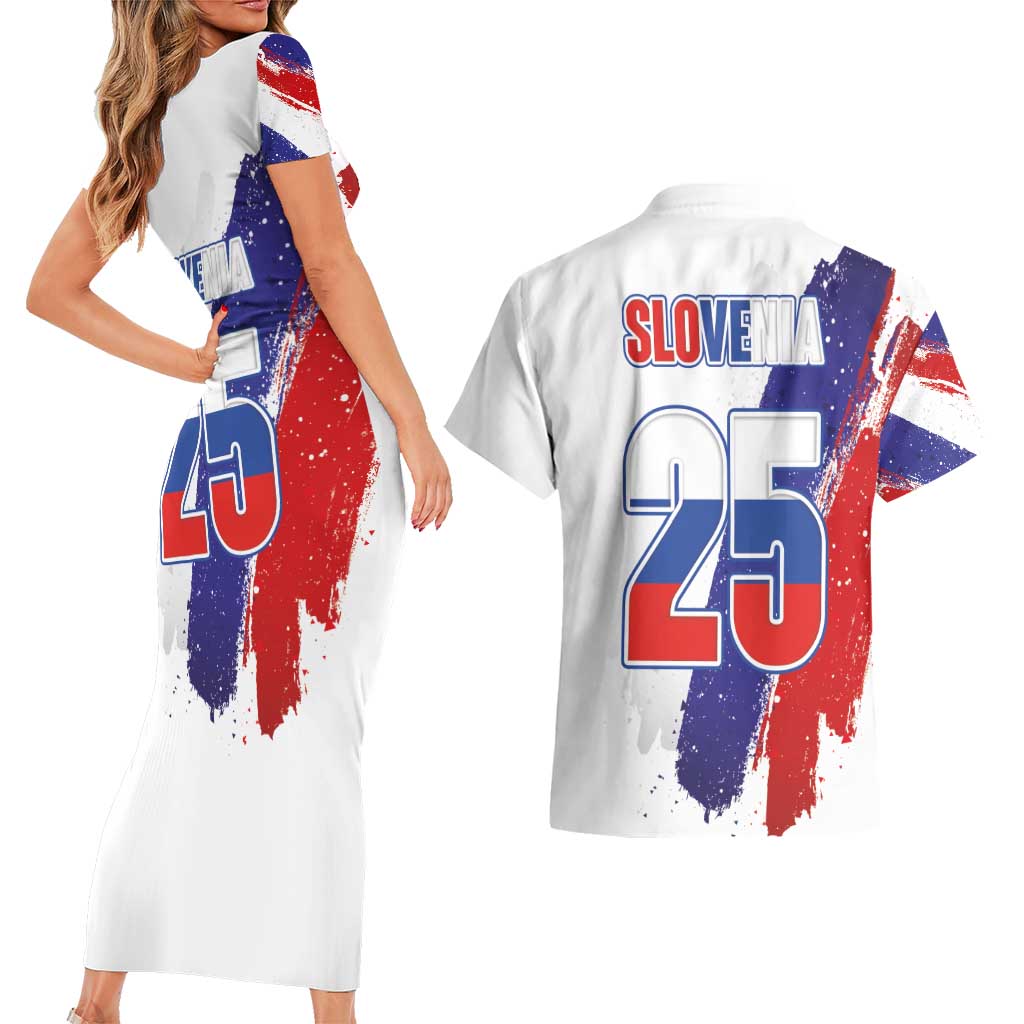 Slovenia Statehood Day Couples Matching Short Sleeve Bodycon Dress and Hawaiian Shirt 25 June National Flag Color Brush Stroke Style