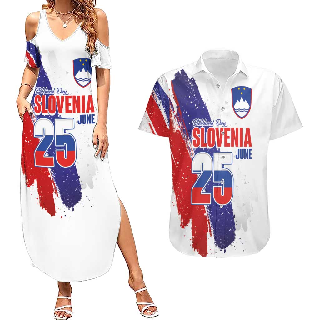 Slovenia Statehood Day Couples Matching Summer Maxi Dress and Hawaiian Shirt 25 June National Flag Color Brush Stroke Style