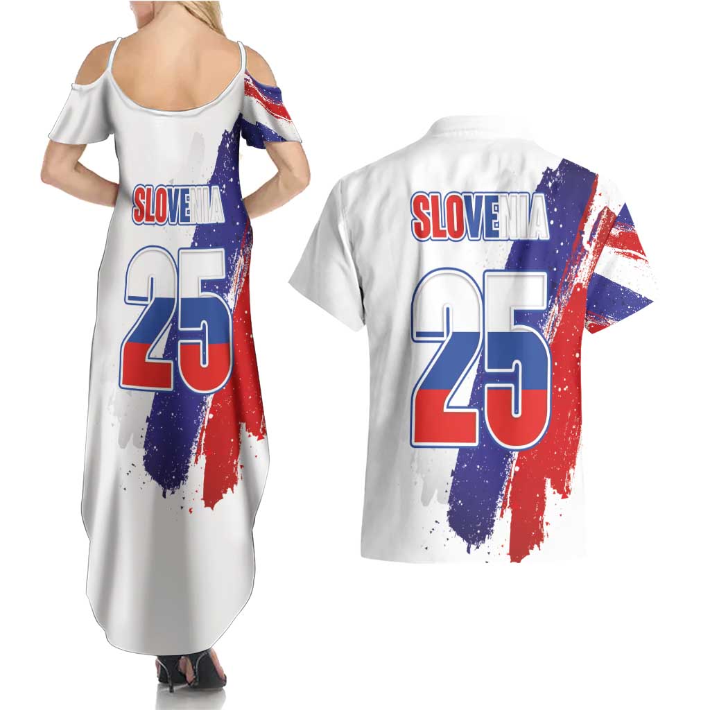 Slovenia Statehood Day Couples Matching Summer Maxi Dress and Hawaiian Shirt 25 June National Flag Color Brush Stroke Style