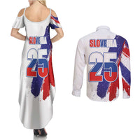Slovenia Statehood Day Couples Matching Summer Maxi Dress and Long Sleeve Button Shirt 25 June National Flag Color Brush Stroke Style