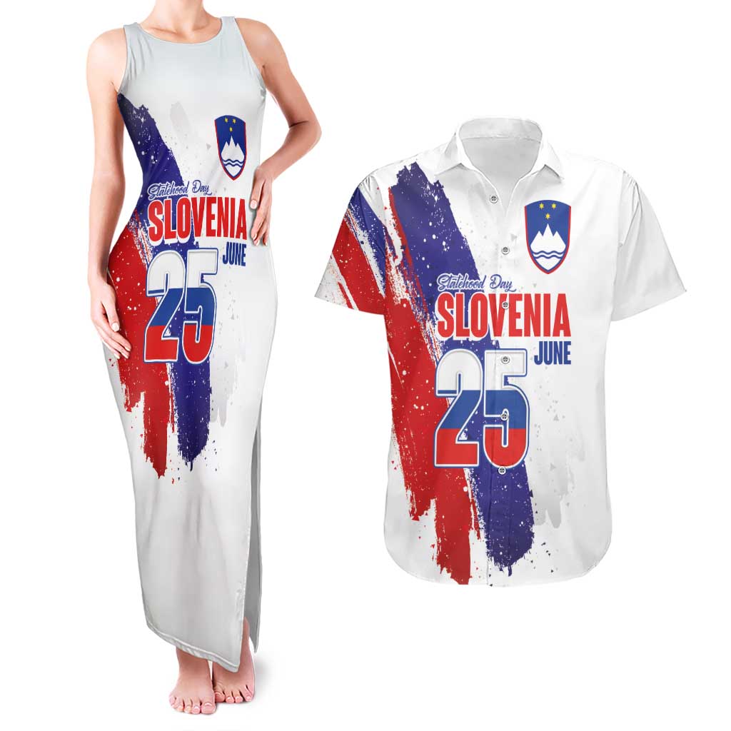 Slovenia Statehood Day Couples Matching Tank Maxi Dress and Hawaiian Shirt 25 June National Flag Color Brush Stroke Style