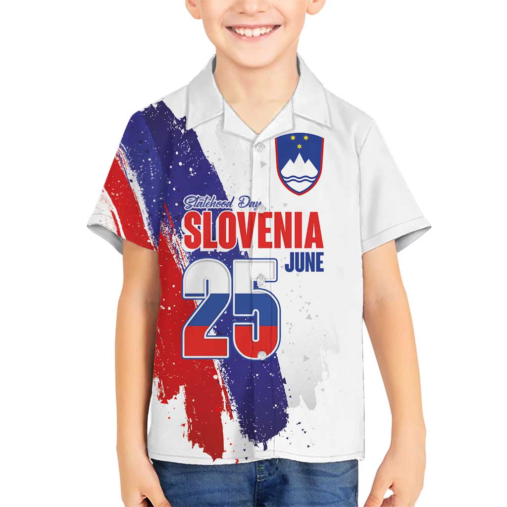 Slovenia Statehood Day Family Matching Long Sleeve Bodycon Dress and Hawaiian Shirt 25 June National Flag Color Brush Stroke Style