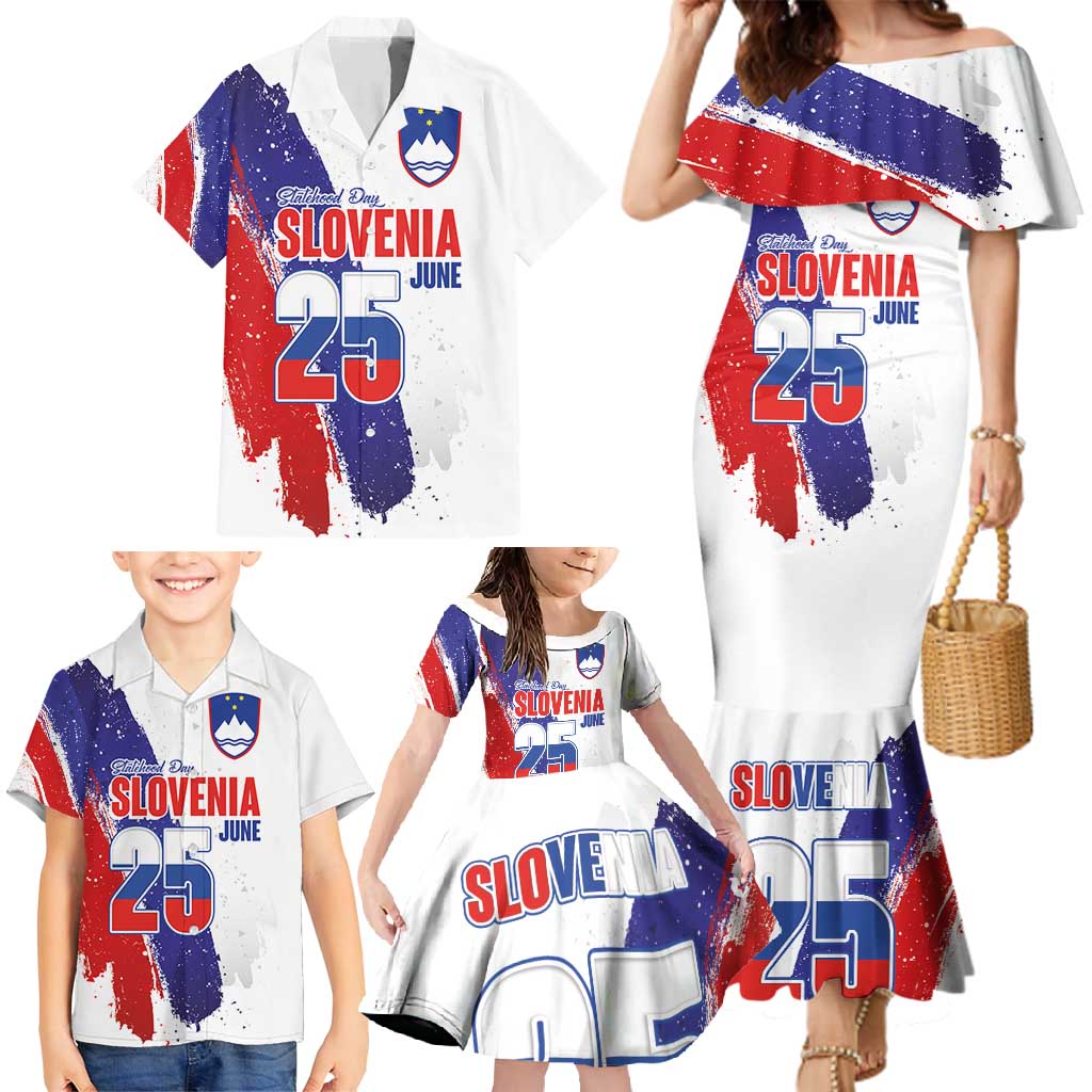 Slovenia Statehood Day Family Matching Mermaid Dress and Hawaiian Shirt 25 June National Flag Color Brush Stroke Style