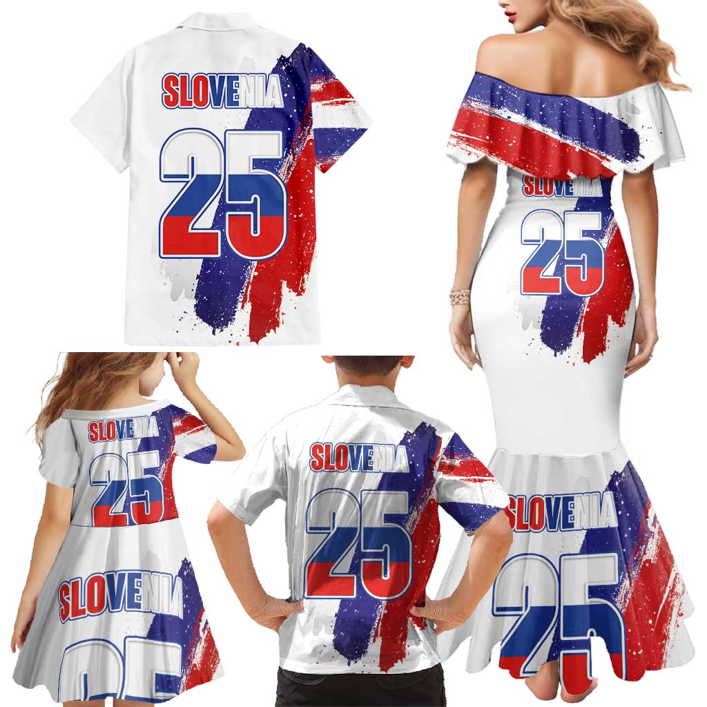 Slovenia Statehood Day Family Matching Mermaid Dress and Hawaiian Shirt 25 June National Flag Color Brush Stroke Style