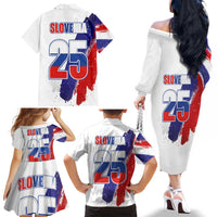 Slovenia Statehood Day Family Matching Off The Shoulder Long Sleeve Dress and Hawaiian Shirt 25 June National Flag Color Brush Stroke Style