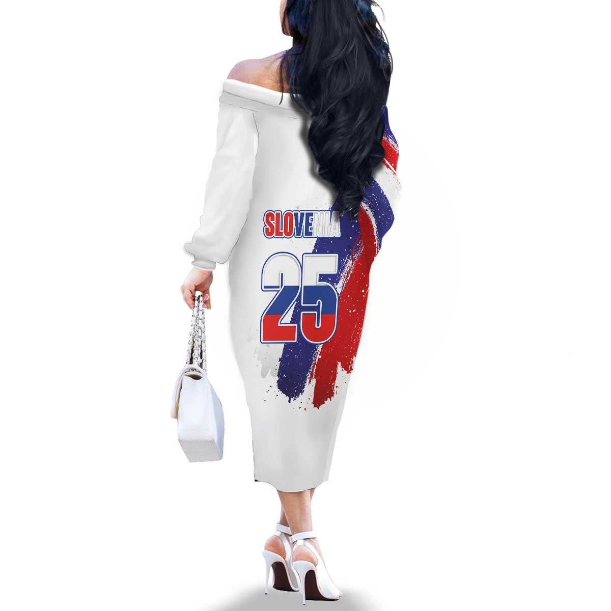 Slovenia Statehood Day Family Matching Off The Shoulder Long Sleeve Dress and Hawaiian Shirt 25 June National Flag Color Brush Stroke Style