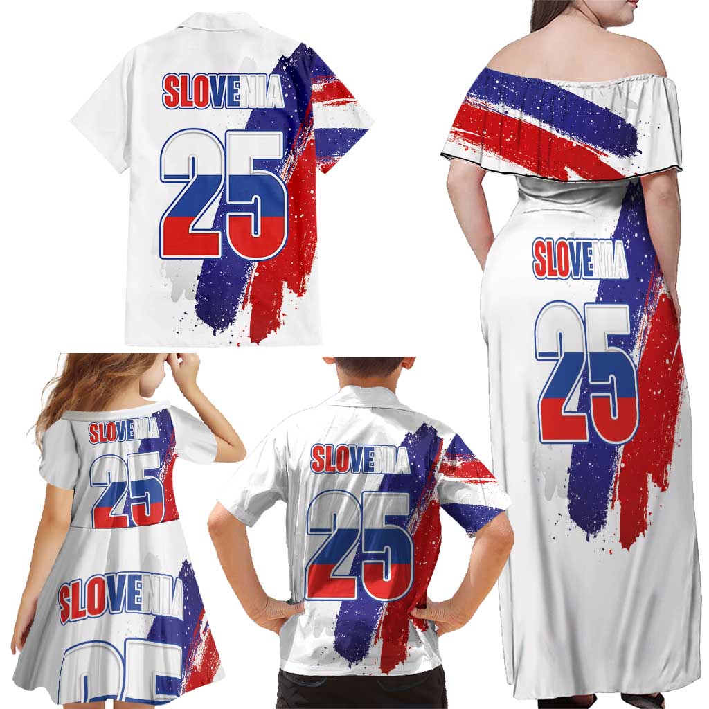 Slovenia Statehood Day Family Matching Off Shoulder Maxi Dress and Hawaiian Shirt 25 June National Flag Color Brush Stroke Style