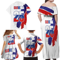 Slovenia Statehood Day Family Matching Off Shoulder Maxi Dress and Hawaiian Shirt 25 June National Flag Color Brush Stroke Style
