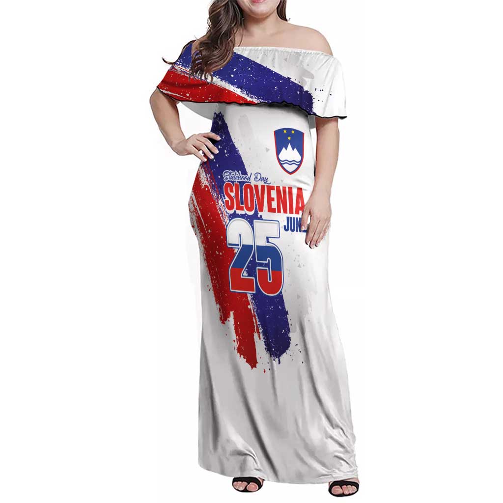 Slovenia Statehood Day Family Matching Off Shoulder Maxi Dress and Hawaiian Shirt 25 June National Flag Color Brush Stroke Style