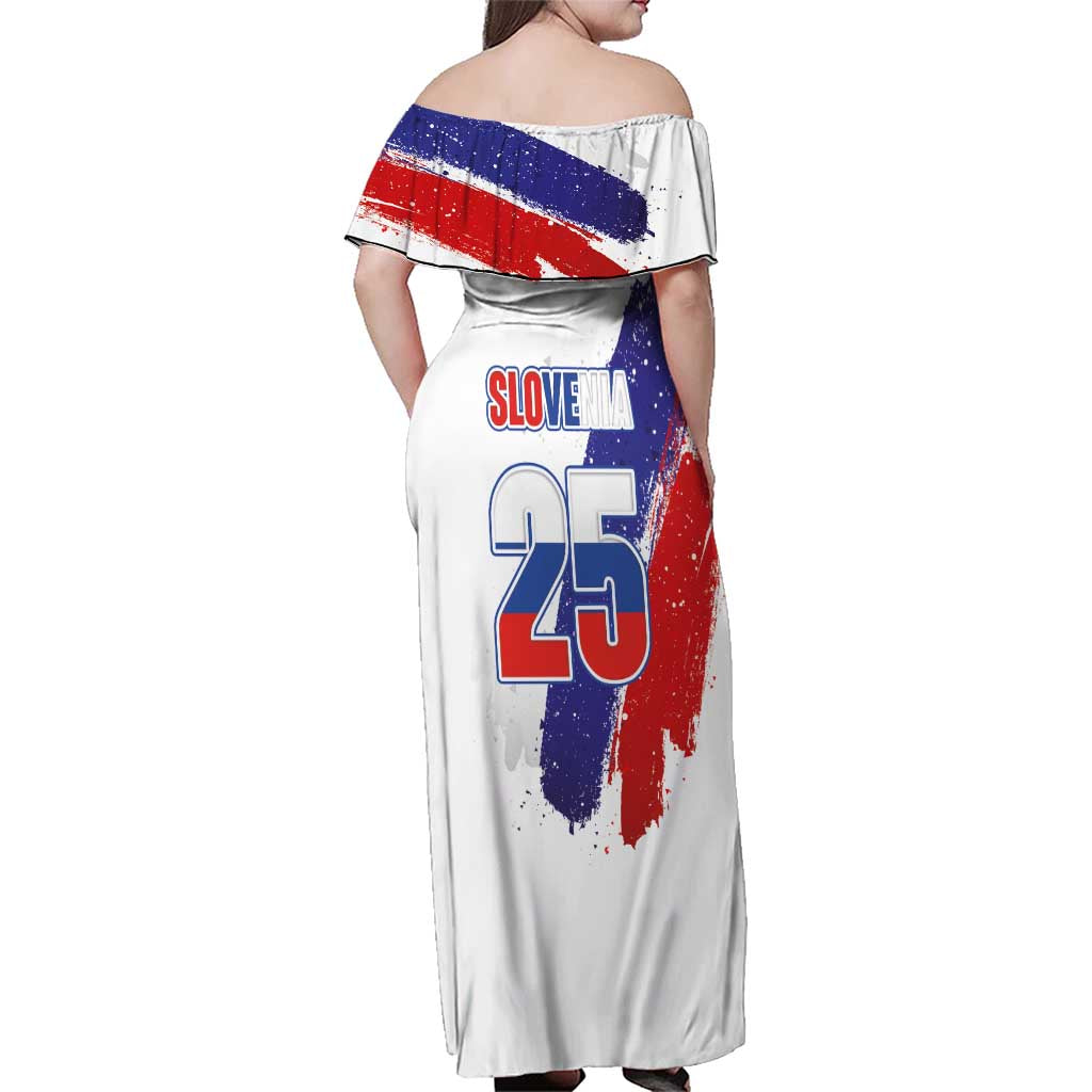 Slovenia Statehood Day Family Matching Off Shoulder Maxi Dress and Hawaiian Shirt 25 June National Flag Color Brush Stroke Style