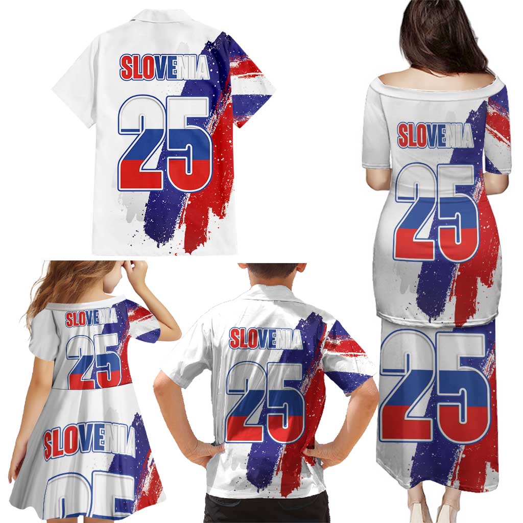Slovenia Statehood Day Family Matching Puletasi and Hawaiian Shirt 25 June National Flag Color Brush Stroke Style