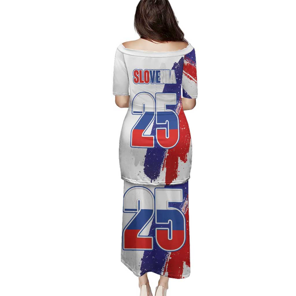 Slovenia Statehood Day Family Matching Puletasi and Hawaiian Shirt 25 June National Flag Color Brush Stroke Style