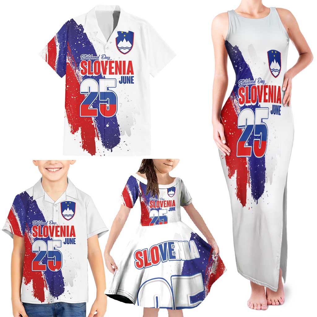 Slovenia Statehood Day Family Matching Tank Maxi Dress and Hawaiian Shirt 25 June National Flag Color Brush Stroke Style