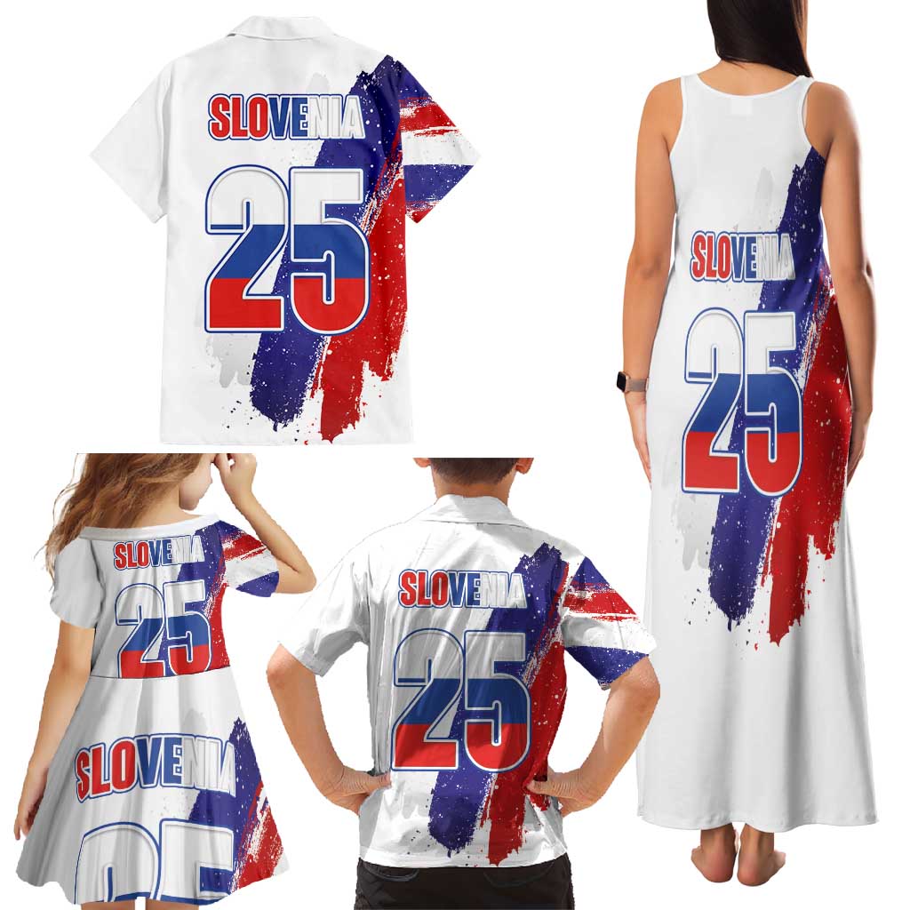 Slovenia Statehood Day Family Matching Tank Maxi Dress and Hawaiian Shirt 25 June National Flag Color Brush Stroke Style