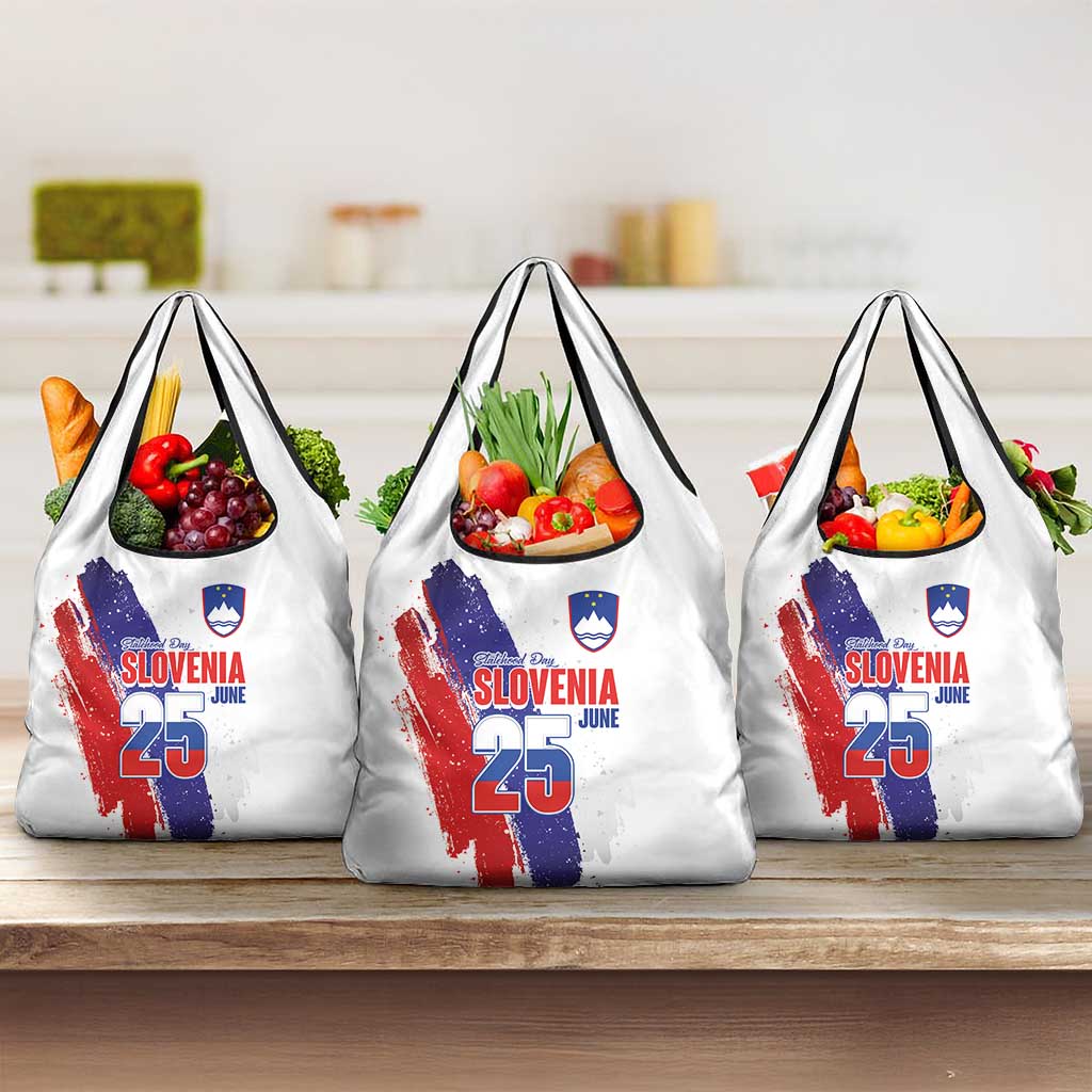 Slovenia Statehood Day Grocery Bag 25 June National Flag Color Brush Stroke Style