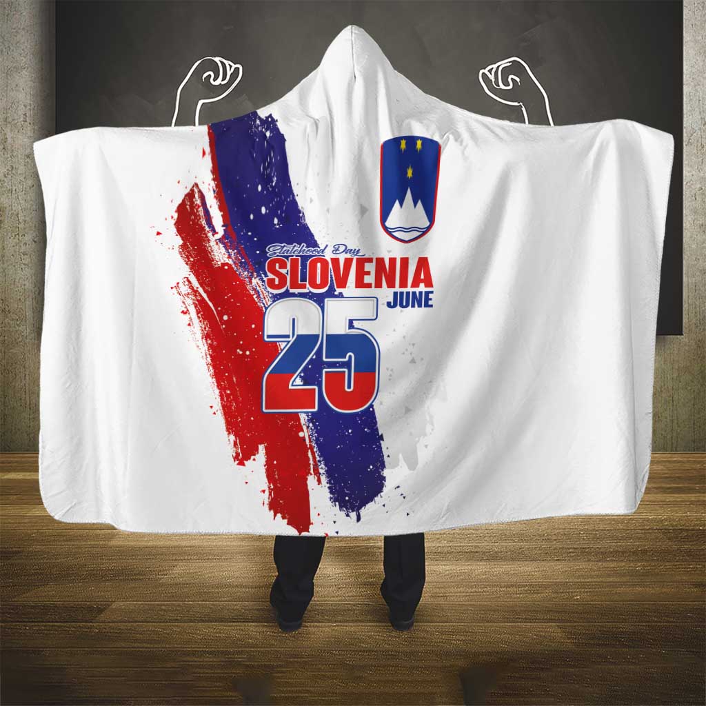 Slovenia Statehood Day Hooded Blanket 25 June National Flag Color Brush Stroke Style