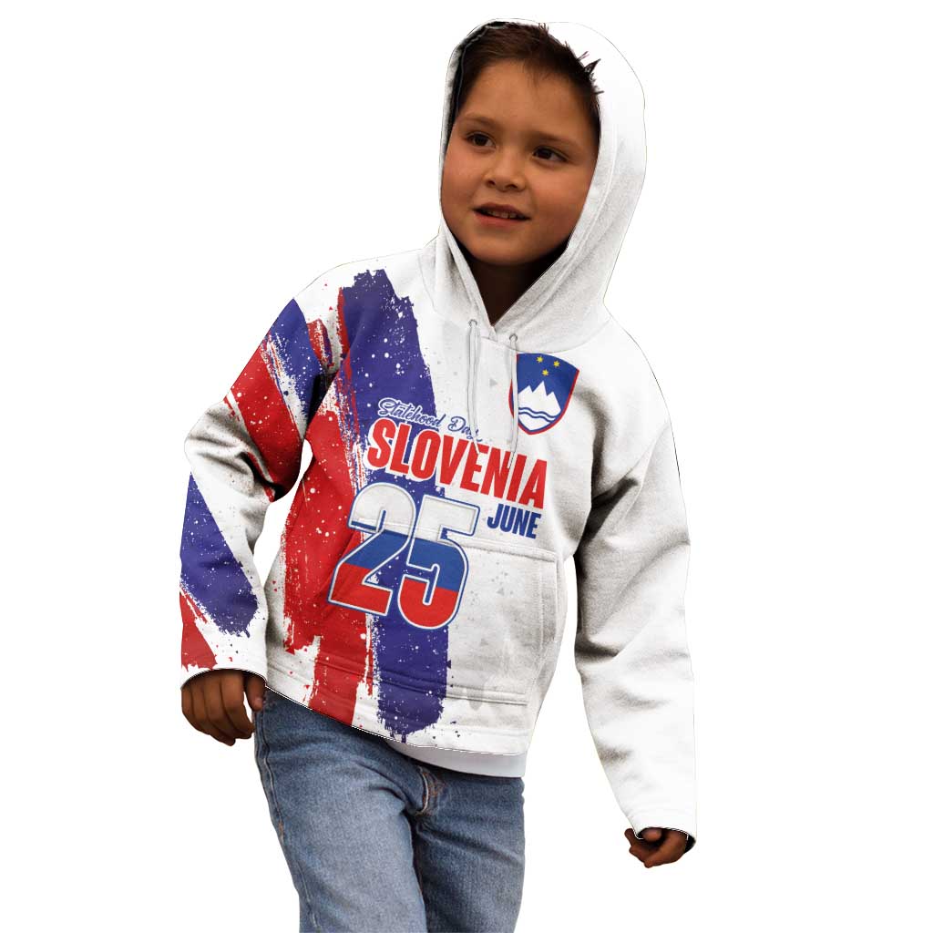 Slovenia Statehood Day Kid Hoodie 25 June National Flag Color Brush Stroke Style