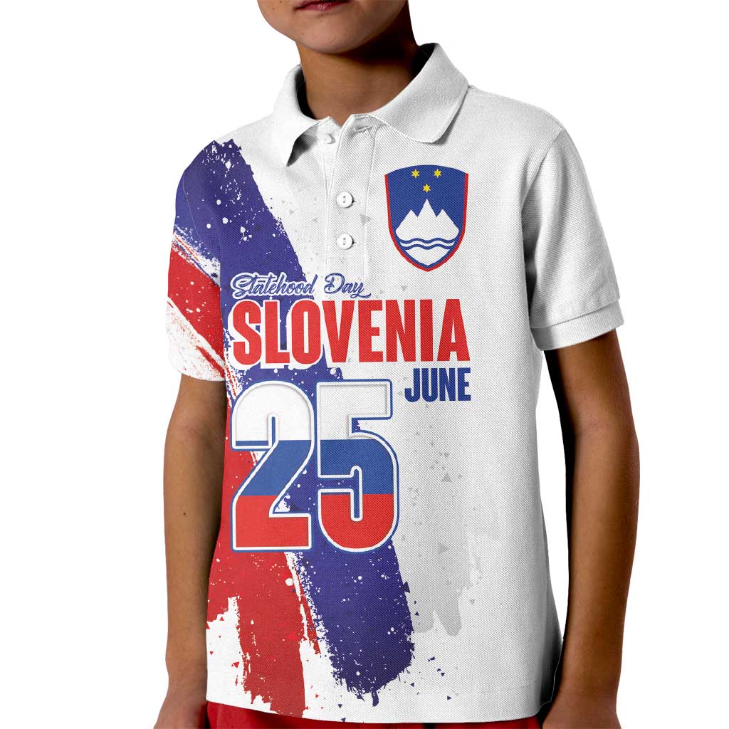 Slovenia Statehood Day Kid Polo Shirt 25 June National Flag Color Brush Stroke Style