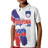 Slovenia Statehood Day Kid Polo Shirt 25 June National Flag Color Brush Stroke Style