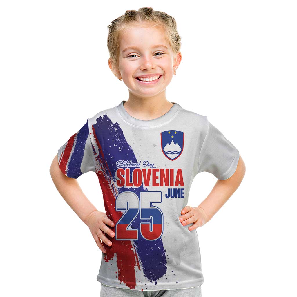 Slovenia Statehood Day Kid T Shirt 25 June National Flag Color Brush Stroke Style