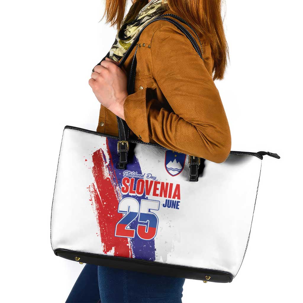 Slovenia Statehood Day Leather Tote Bag 25 June National Flag Color Brush Stroke Style