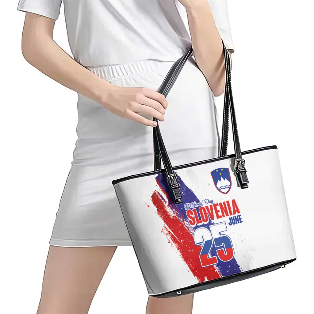 Slovenia Statehood Day Leather Tote Bag 25 June National Flag Color Brush Stroke Style