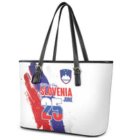 Slovenia Statehood Day Leather Tote Bag 25 June National Flag Color Brush Stroke Style