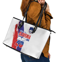 Slovenia Statehood Day Leather Tote Bag 25 June National Flag Color Brush Stroke Style