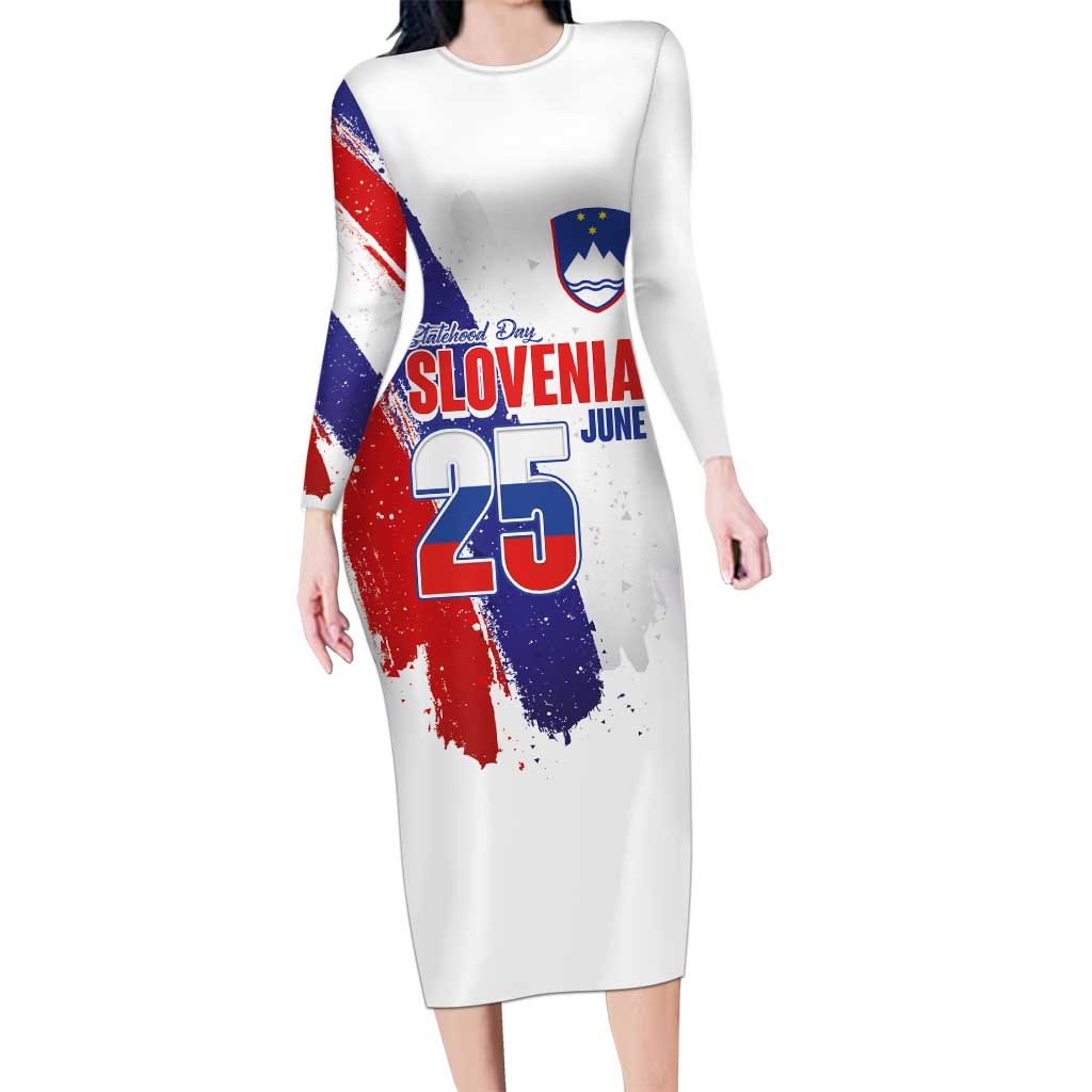 Slovenia Statehood Day Long Sleeve Bodycon Dress 25 June National Flag Color Brush Stroke Style