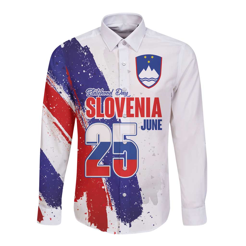 Slovenia Statehood Day Long Sleeve Button Shirt 25 June National Flag Color Brush Stroke Style