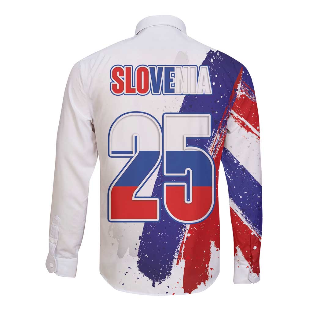Slovenia Statehood Day Long Sleeve Button Shirt 25 June National Flag Color Brush Stroke Style
