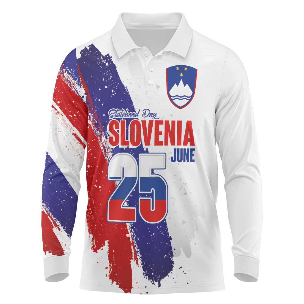 Slovenia Statehood Day Long Sleeve Polo Shirt 25 June National Flag Color Brush Stroke Style