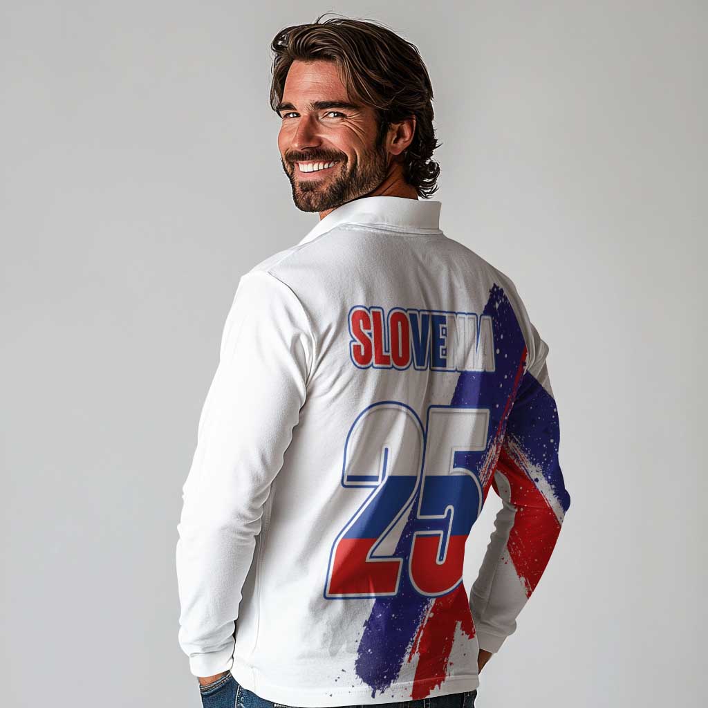 Slovenia Statehood Day Long Sleeve Polo Shirt 25 June National Flag Color Brush Stroke Style