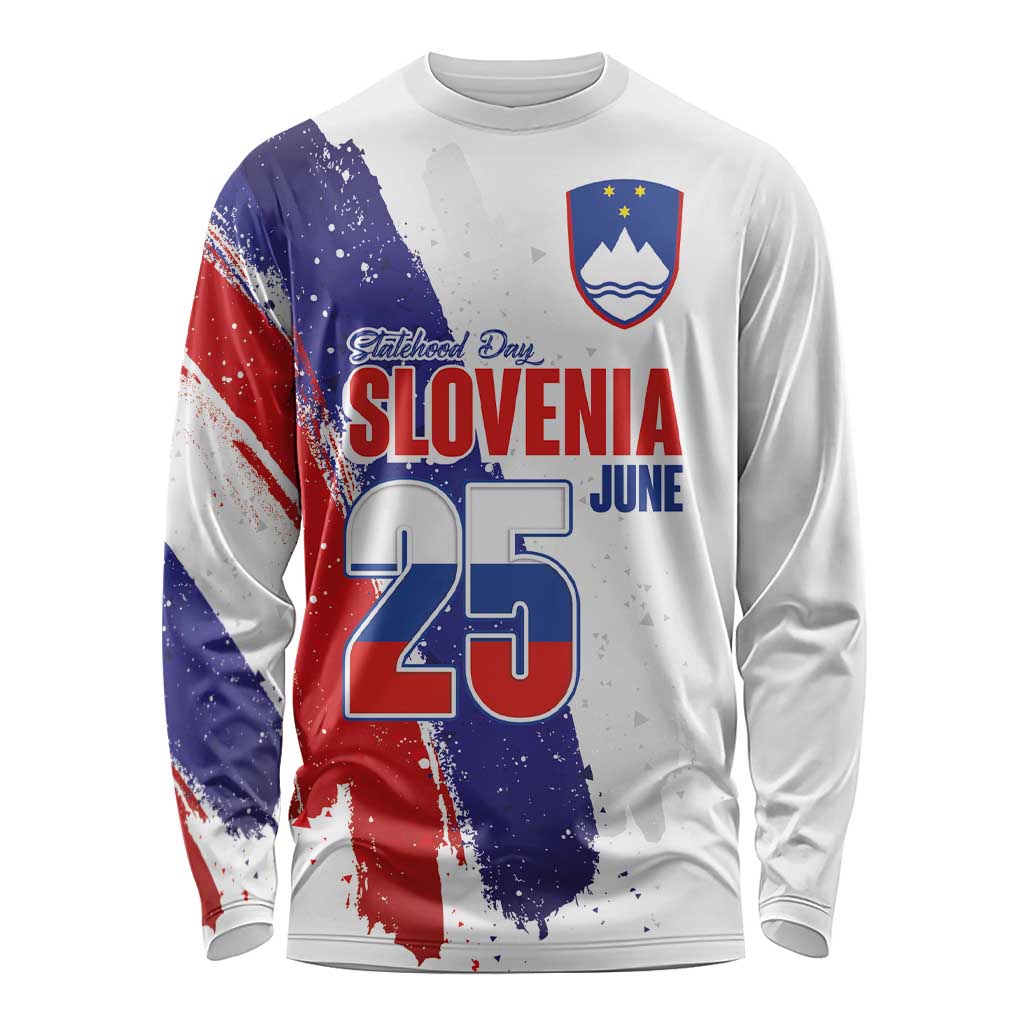 Slovenia Statehood Day Long Sleeve Shirt 25 June National Flag Color Brush Stroke Style