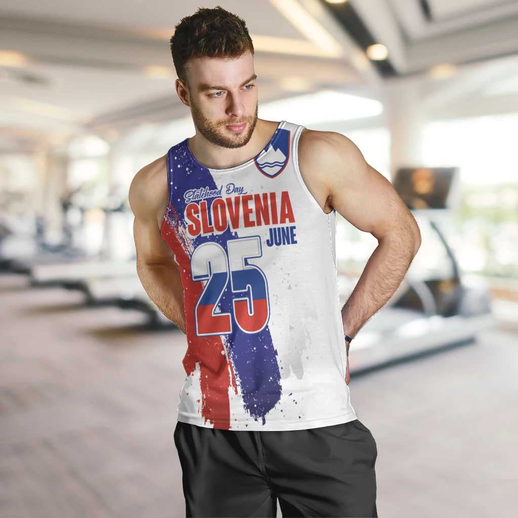 Slovenia Statehood Day Men Tank Top 25 June National Flag Color Brush Stroke Style
