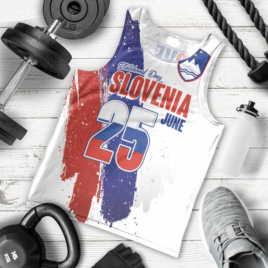 Slovenia Statehood Day Men Tank Top 25 June National Flag Color Brush Stroke Style