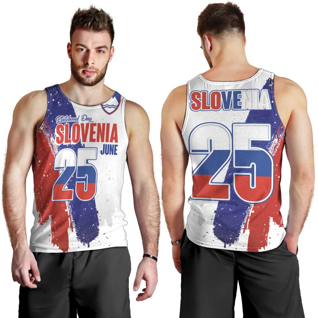 Slovenia Statehood Day Men Tank Top 25 June National Flag Color Brush Stroke Style