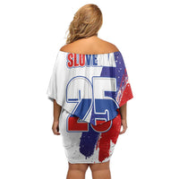 Slovenia Statehood Day Off Shoulder Short Dress 25 June National Flag Color Brush Stroke Style
