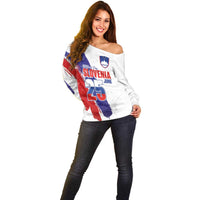 Slovenia Statehood Day Off Shoulder Sweater 25 June National Flag Color Brush Stroke Style