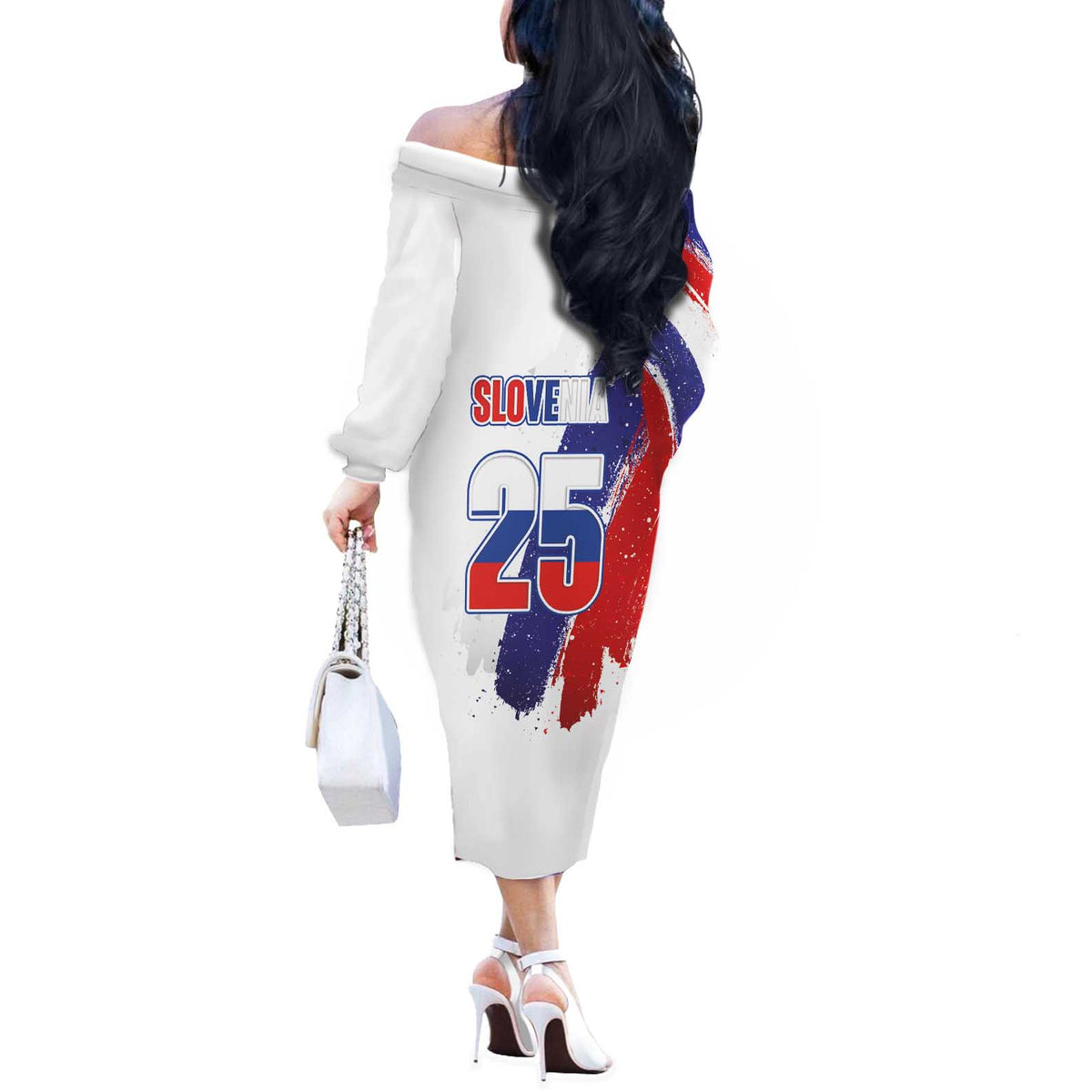 Slovenia Statehood Day Off The Shoulder Long Sleeve Dress 25 June National Flag Color Brush Stroke Style