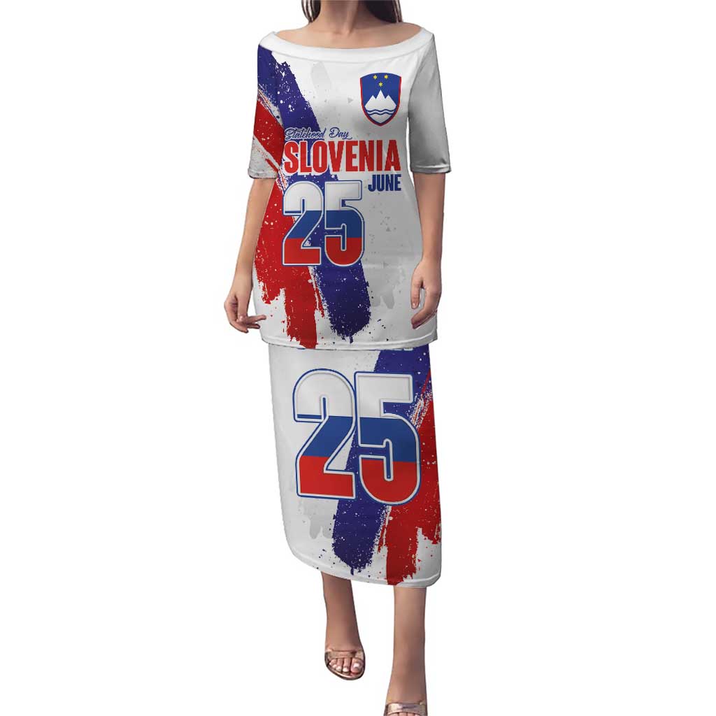 Slovenia Statehood Day Puletasi 25 June National Flag Color Brush Stroke Style