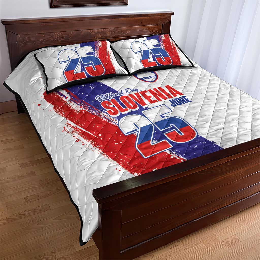 Slovenia Statehood Day Quilt Bed Set 25 June National Flag Color Brush Stroke Style