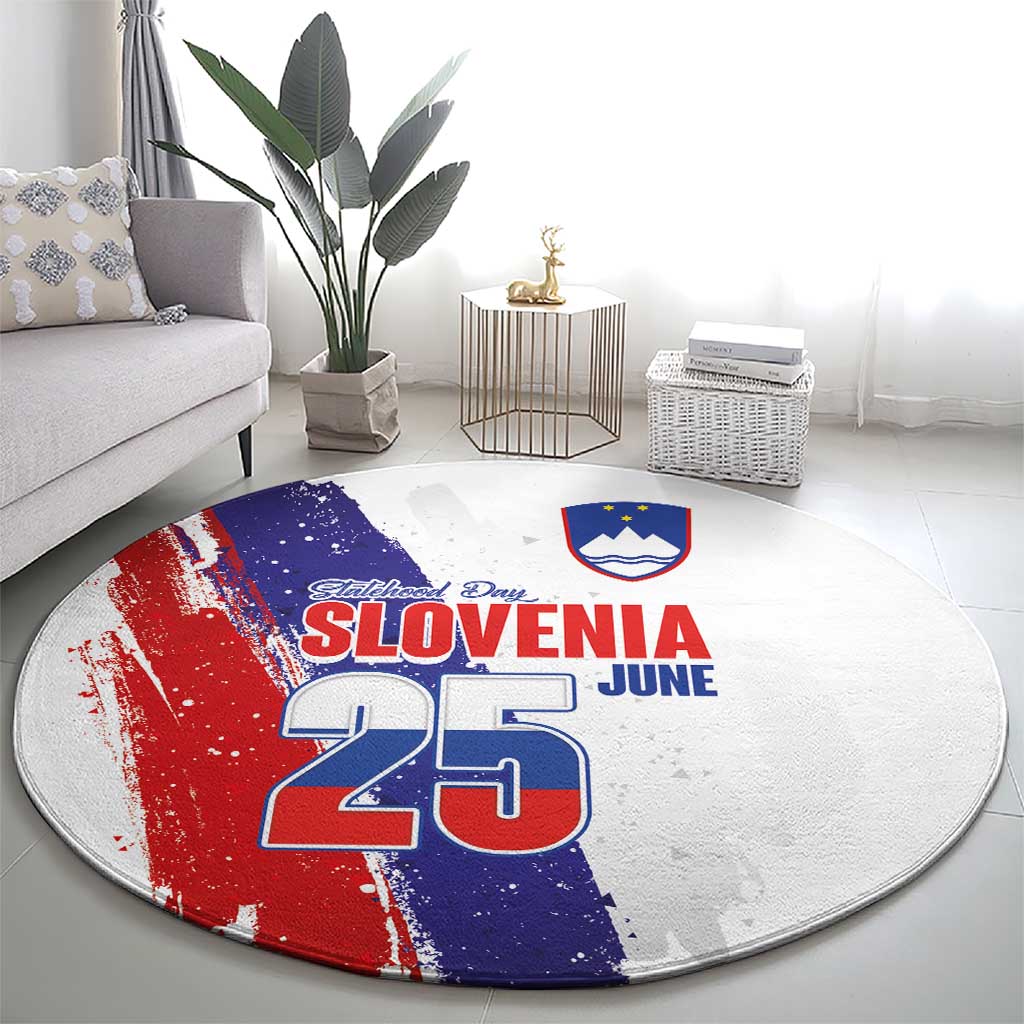 Slovenia Statehood Day Round Carpet 25 June National Flag Color Brush Stroke Style